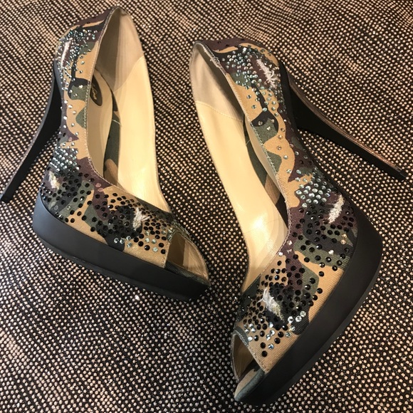Rosso Rubino HH peep toe camouflage print - Picture 1 of 5
